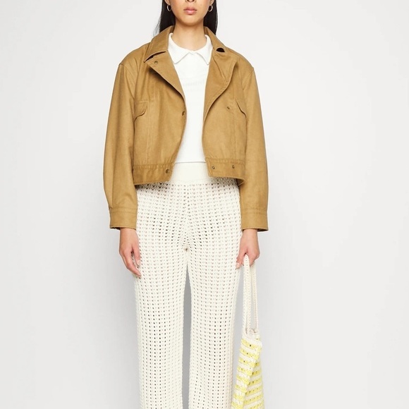 Women’s Banana Republic dune red hemp blend crop Amelia flight Jacket size small - Picture 13 of 16